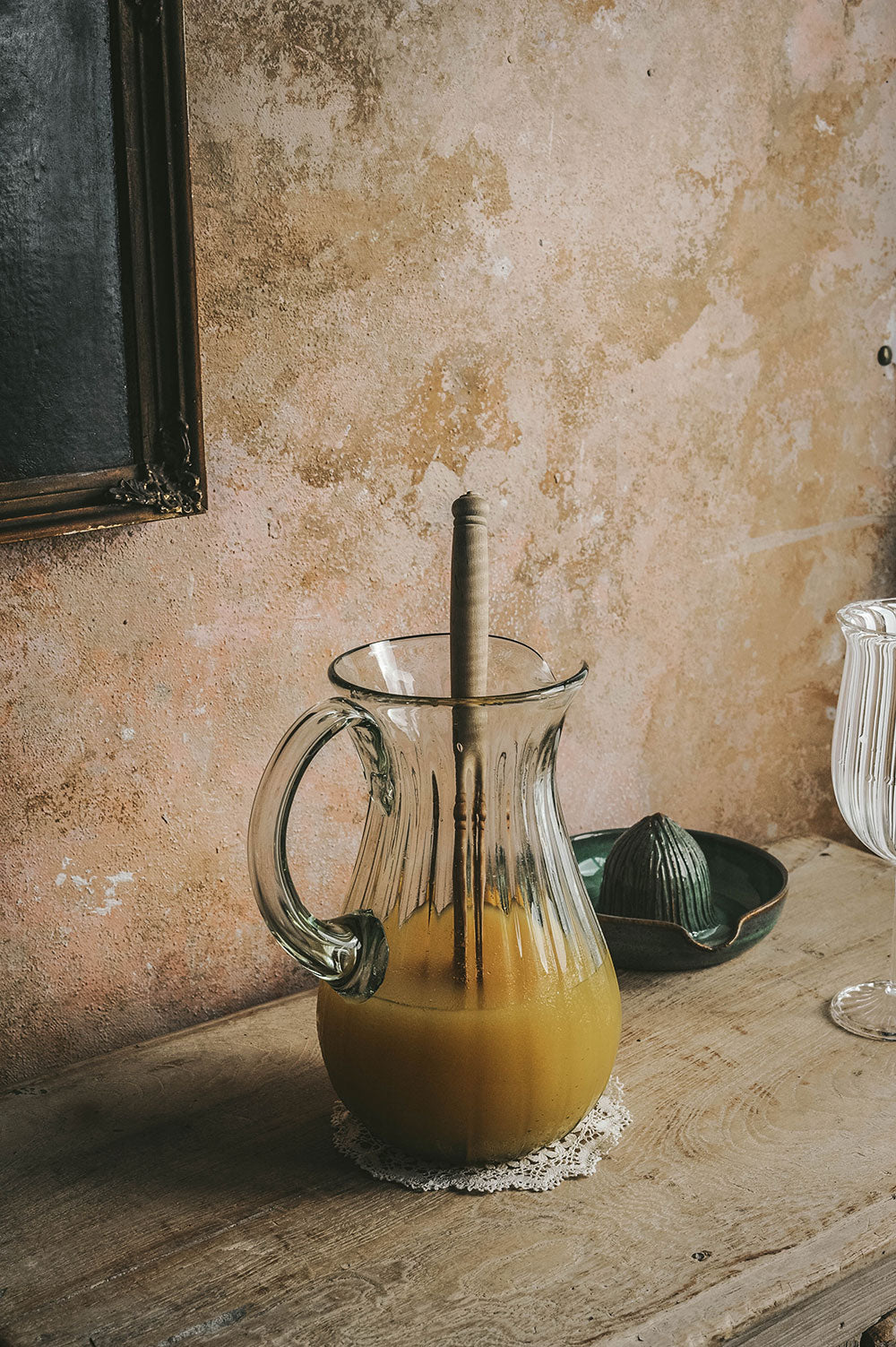 Handblown Fluted Glass Pitcher