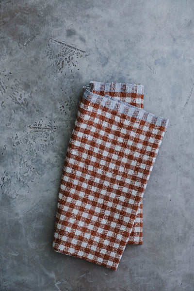 Gingham Linen Napkin Set - Cinnamon