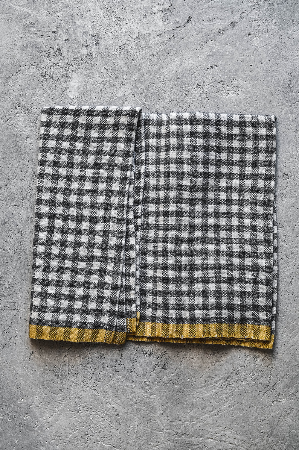 Gingham Linen Tea Towel - Yellow/Grey