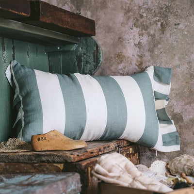 Lumbar Linen Pillow Cover - Mint Stripe