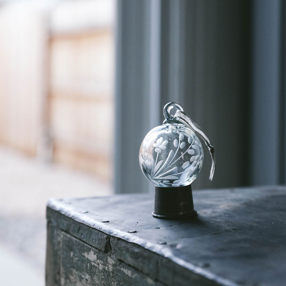 Handblown Etched Glass Ornament - Small