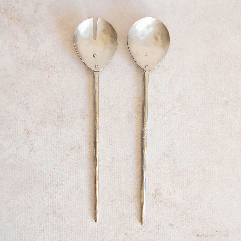 Hand Forged Salad Server Set - Pewter