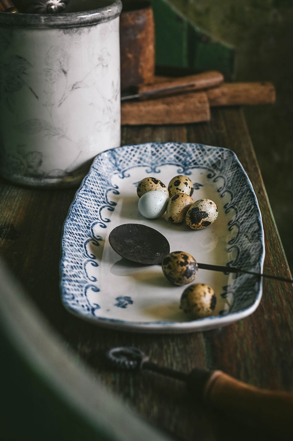 Hand-Painted Indigo Ceramic Tray - Large