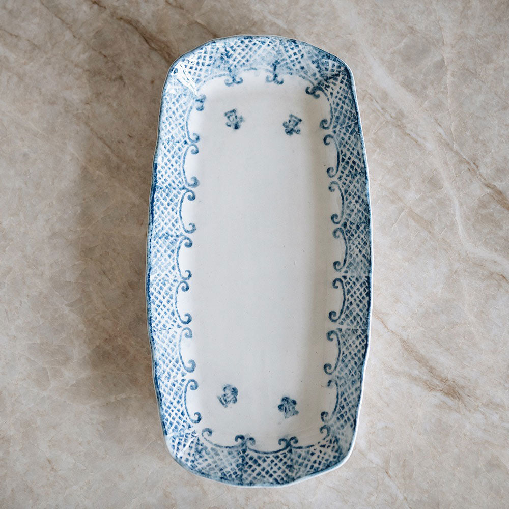 Hand-Painted Indigo Ceramic Tray - Large