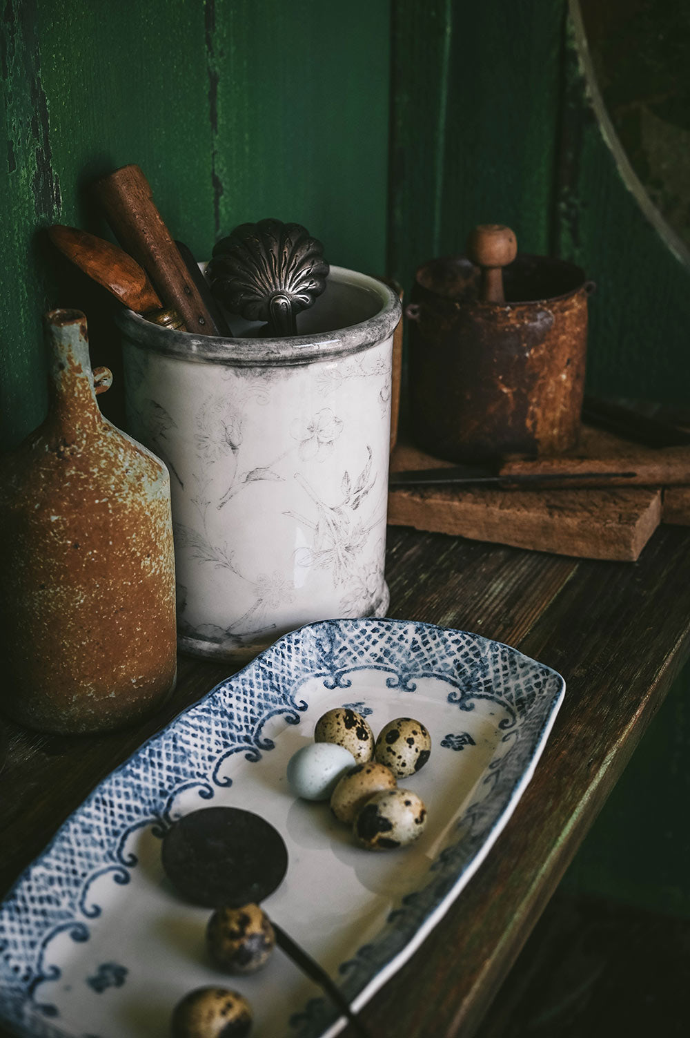 Hand-Painted Indigo Ceramic Tray - Large