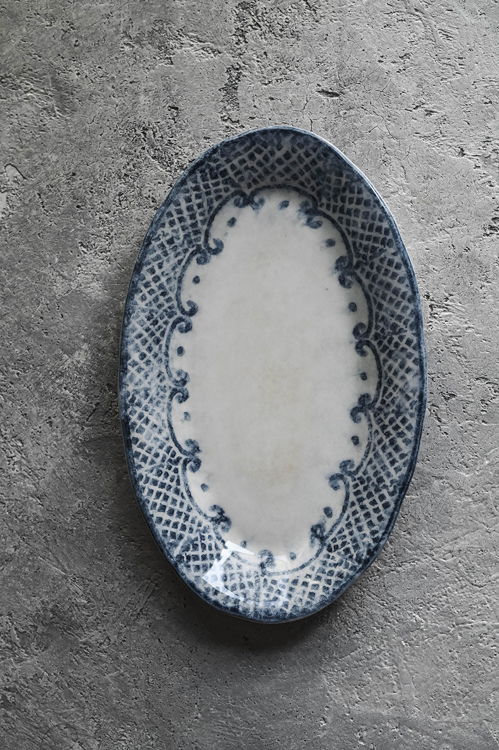Hand-Painted Indigo Ceramic Tray