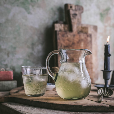 Petite Etched Artisan Glass Pitcher