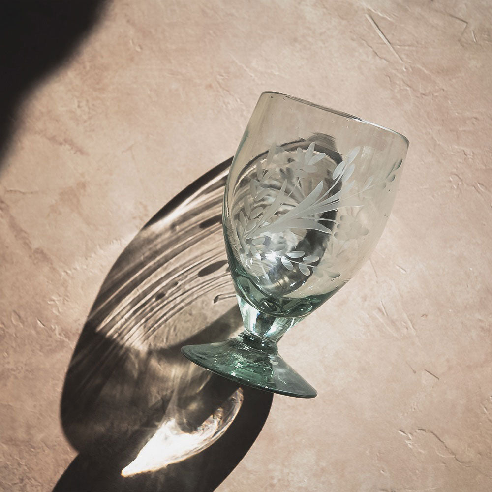 Hand-etched Floral Goblet