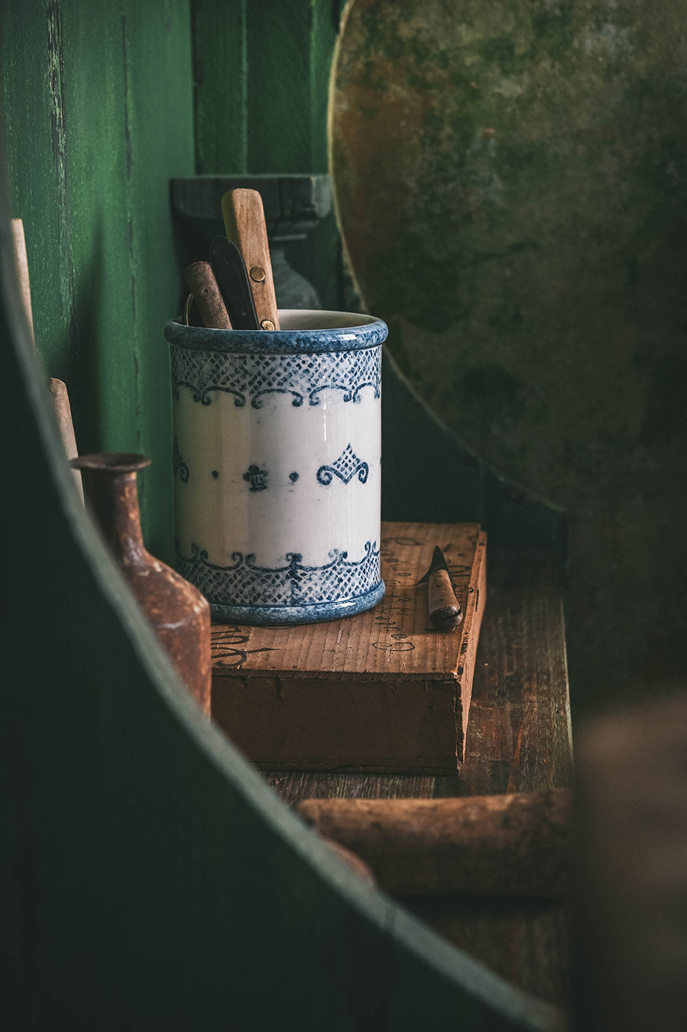 Hand-Painted Indigo Ceramic Crock