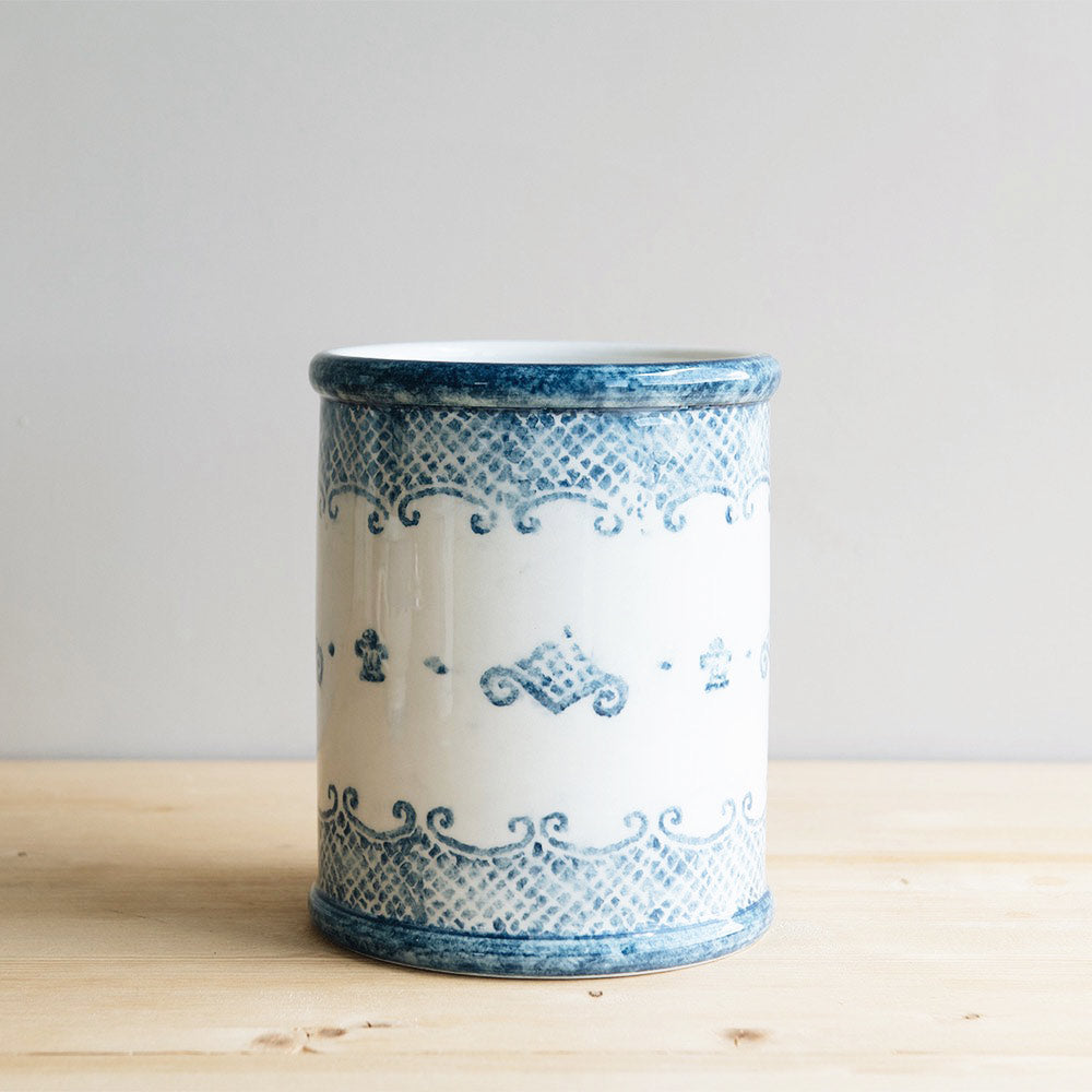 Hand-Painted Indigo Ceramic Crock