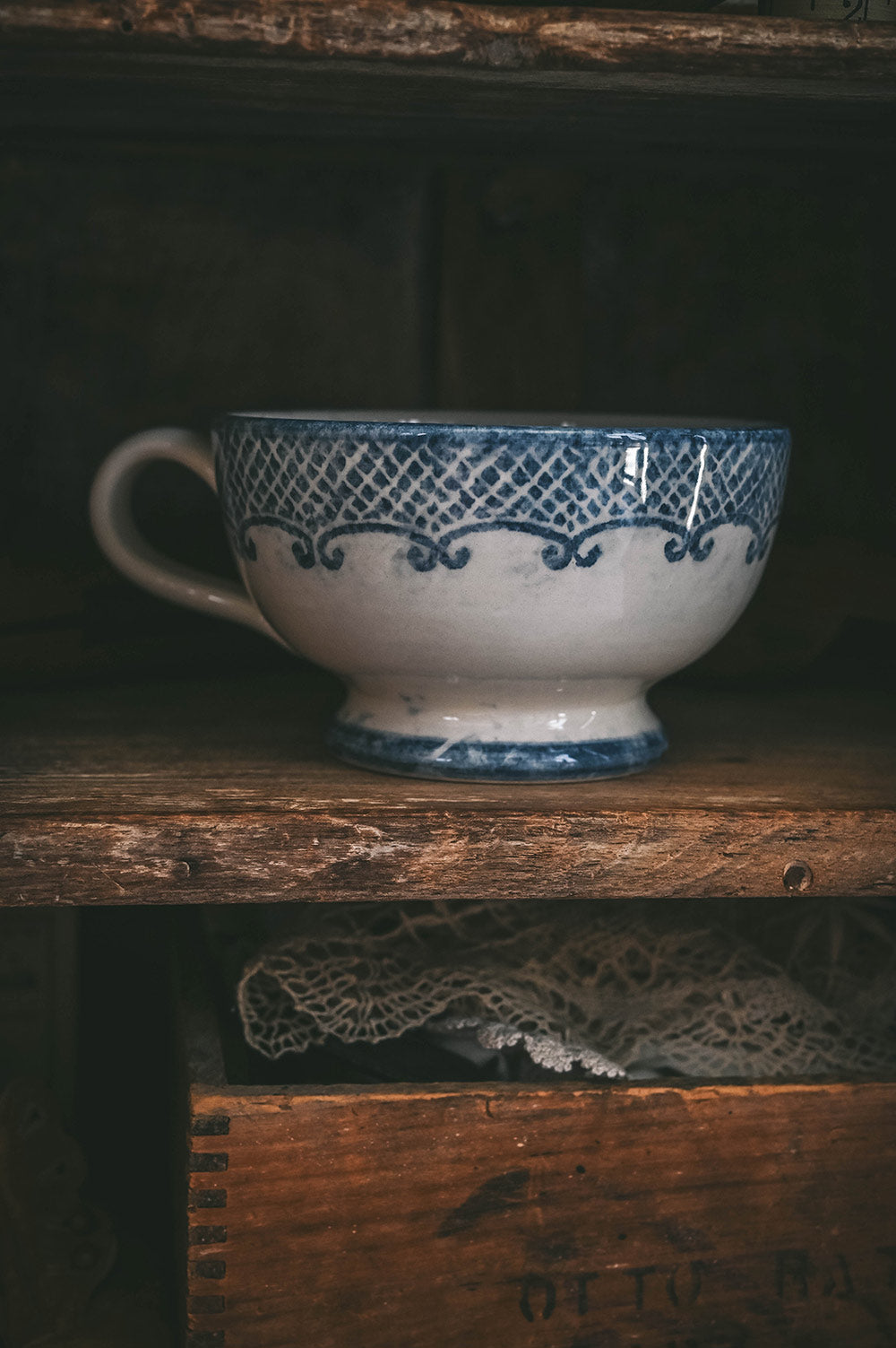 Hand-Painted Round Indigo Ceramic Mug