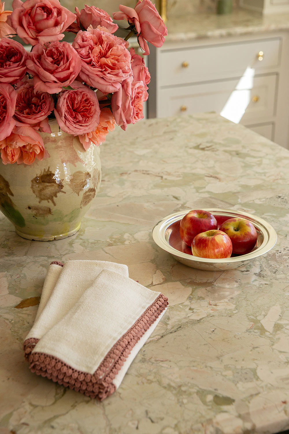 Heavyweight Table Linens with Lace Detail - Cream