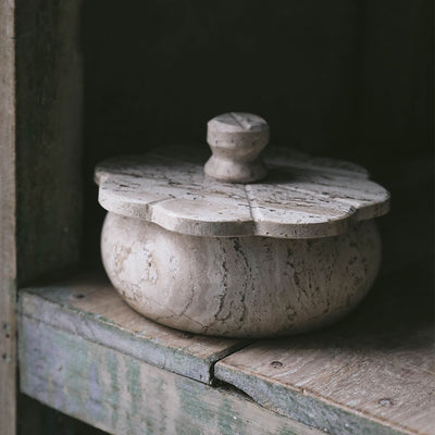 Lidded Travertine Petal Box