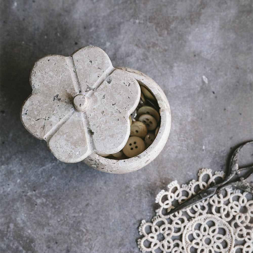 Lidded Travertine Petal Box