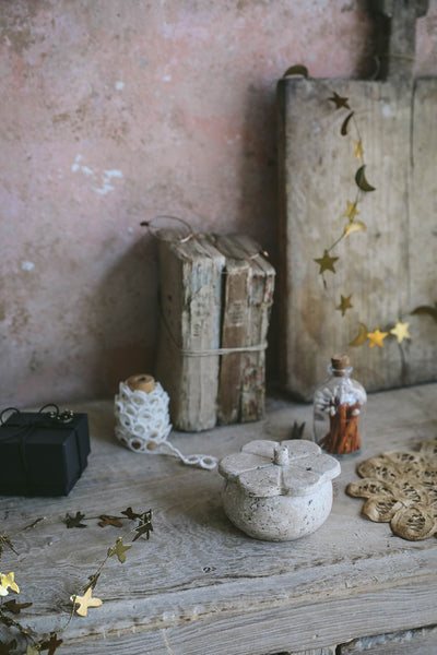 Lidded Travertine Petal Box