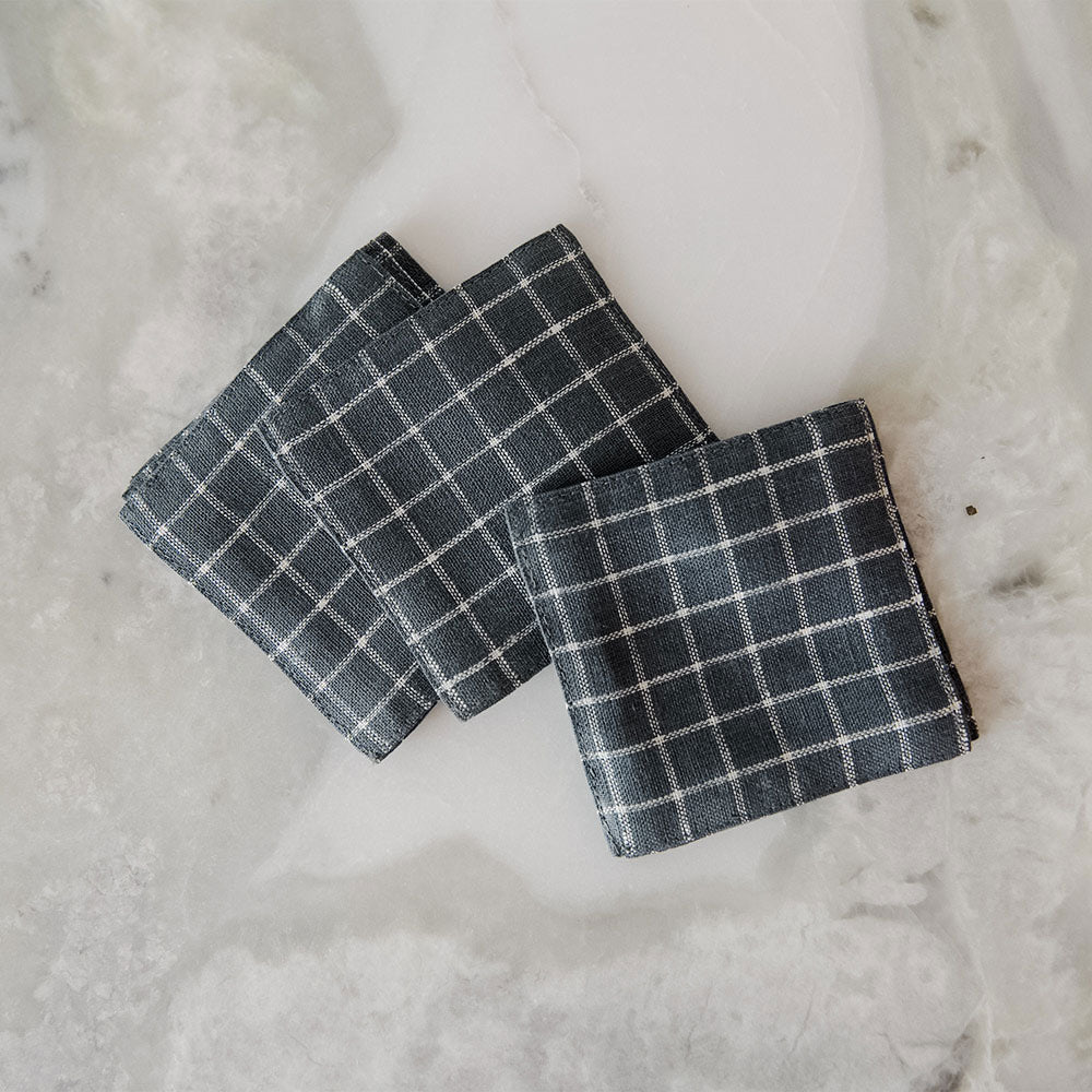 Linen Coaster Set - Sky Check