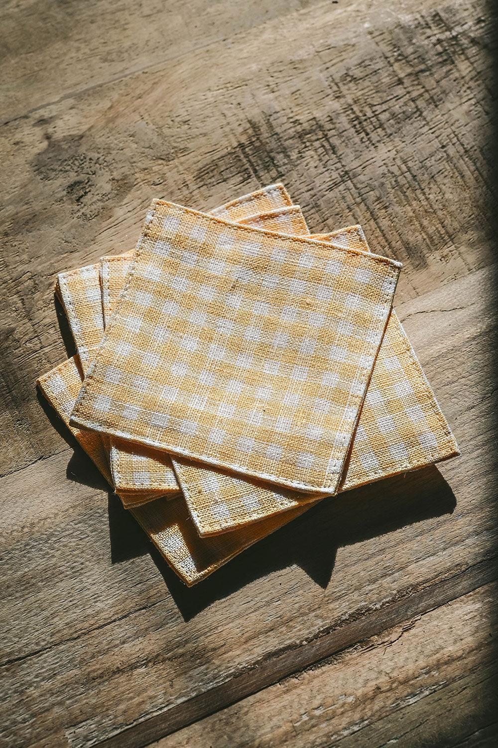 Gingham Linen Coaster Set - Butter Yellow