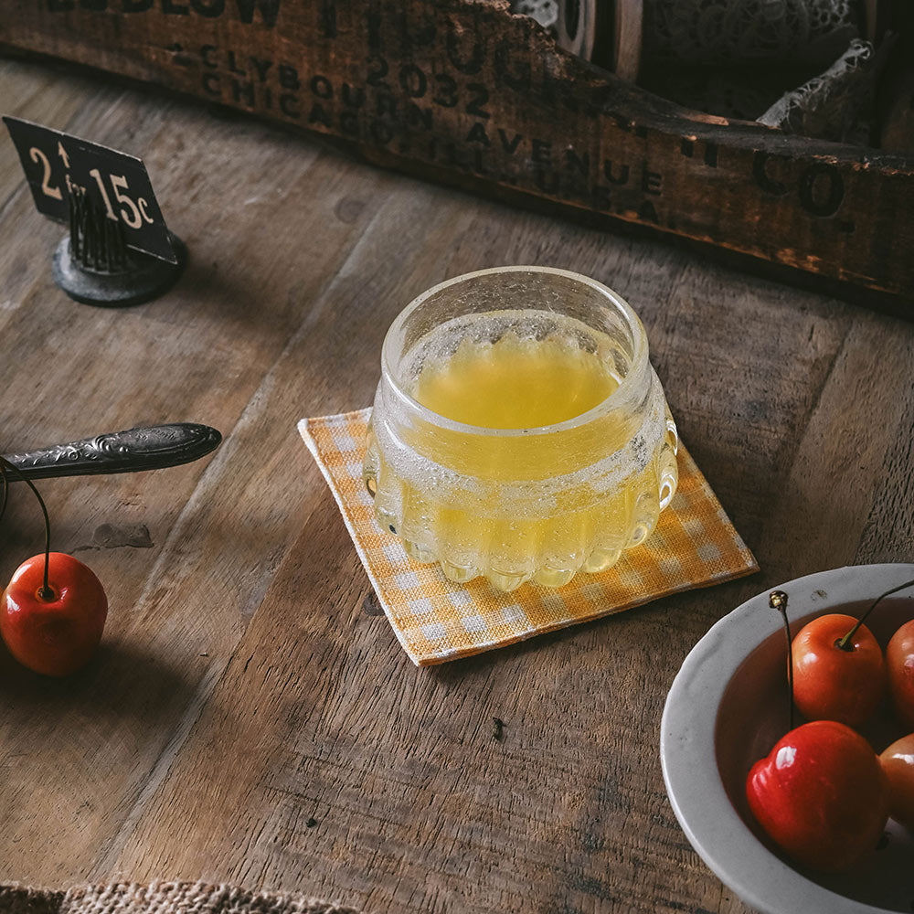 Gingham Linen Coaster Set - Butter Yellow