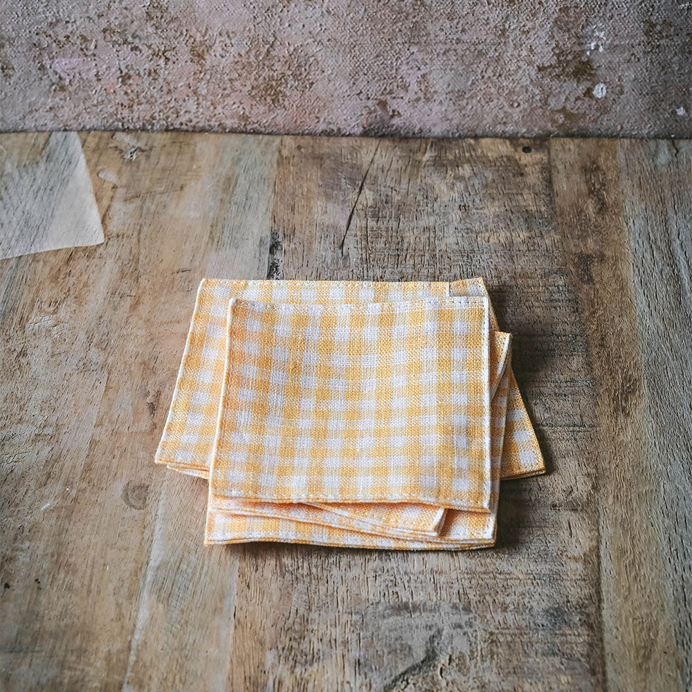 Gingham Linen Coaster Set - Butter Yellow