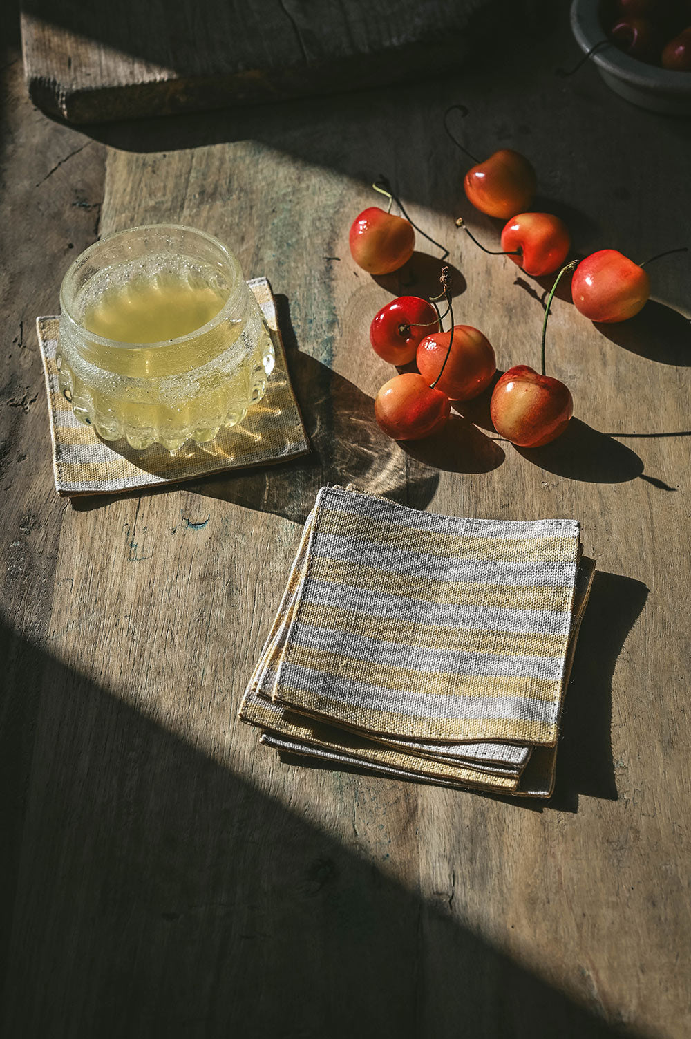 Striped Linen Coaster Set - Butter Yellow
