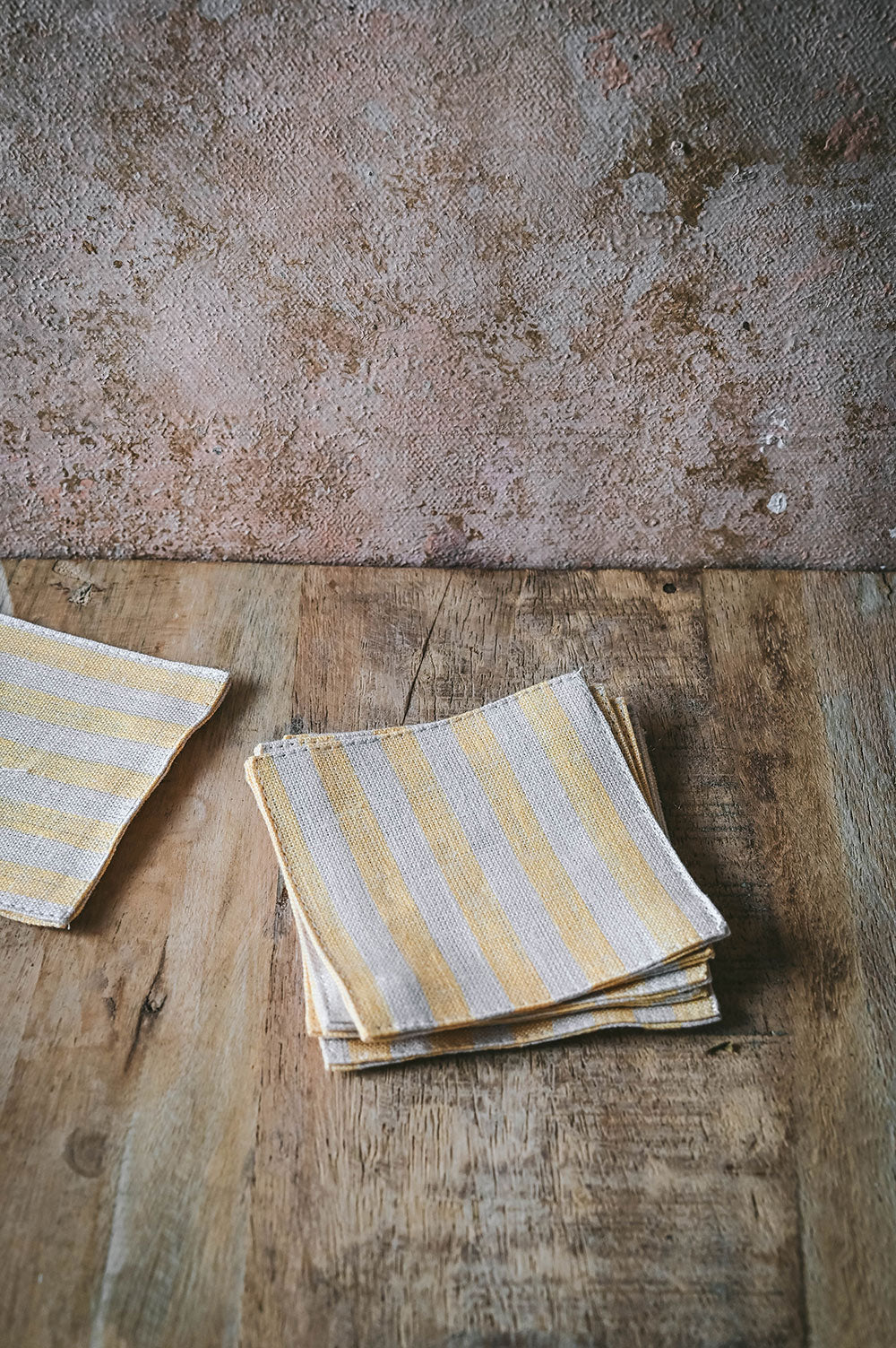 Striped Linen Coaster Set - Butter Yellow