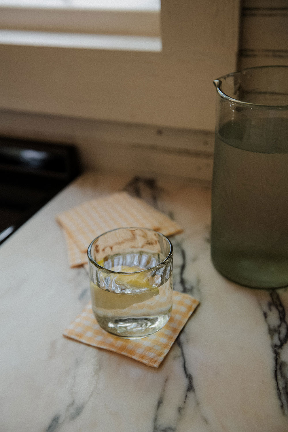 Gingham Linen Coaster Set - Butter Yellow