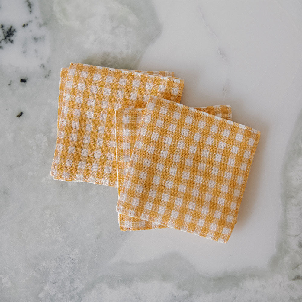 Gingham Linen Coaster Set - Butter Yellow