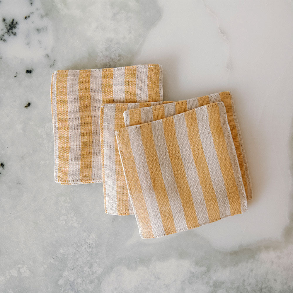 Striped Linen Coaster Set - Butter Yellow