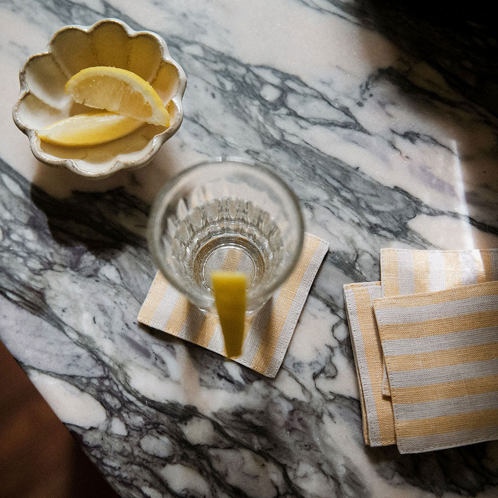 Striped Linen Coaster Set - Butter Yellow