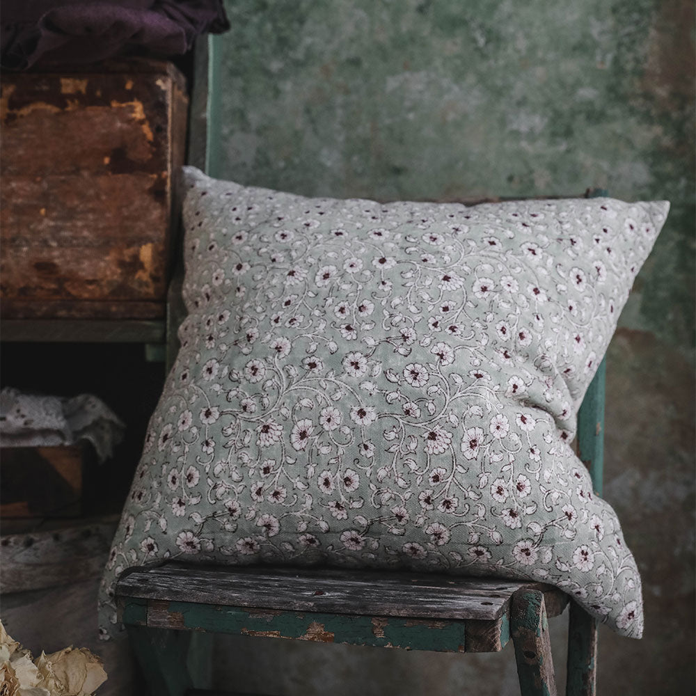 Linen Hand Block-Printed Pillow Cover No. 0231