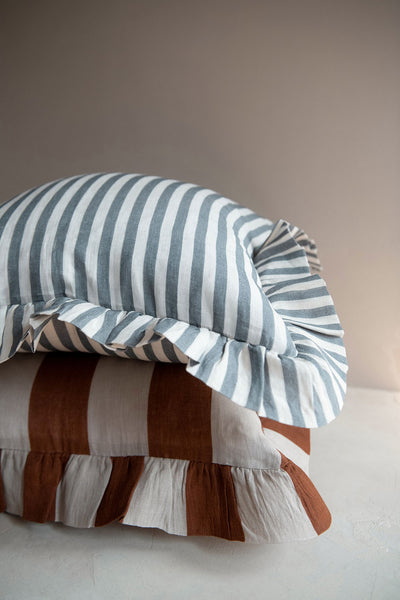 Linen Pillow Cover - Stone Blue Stripe