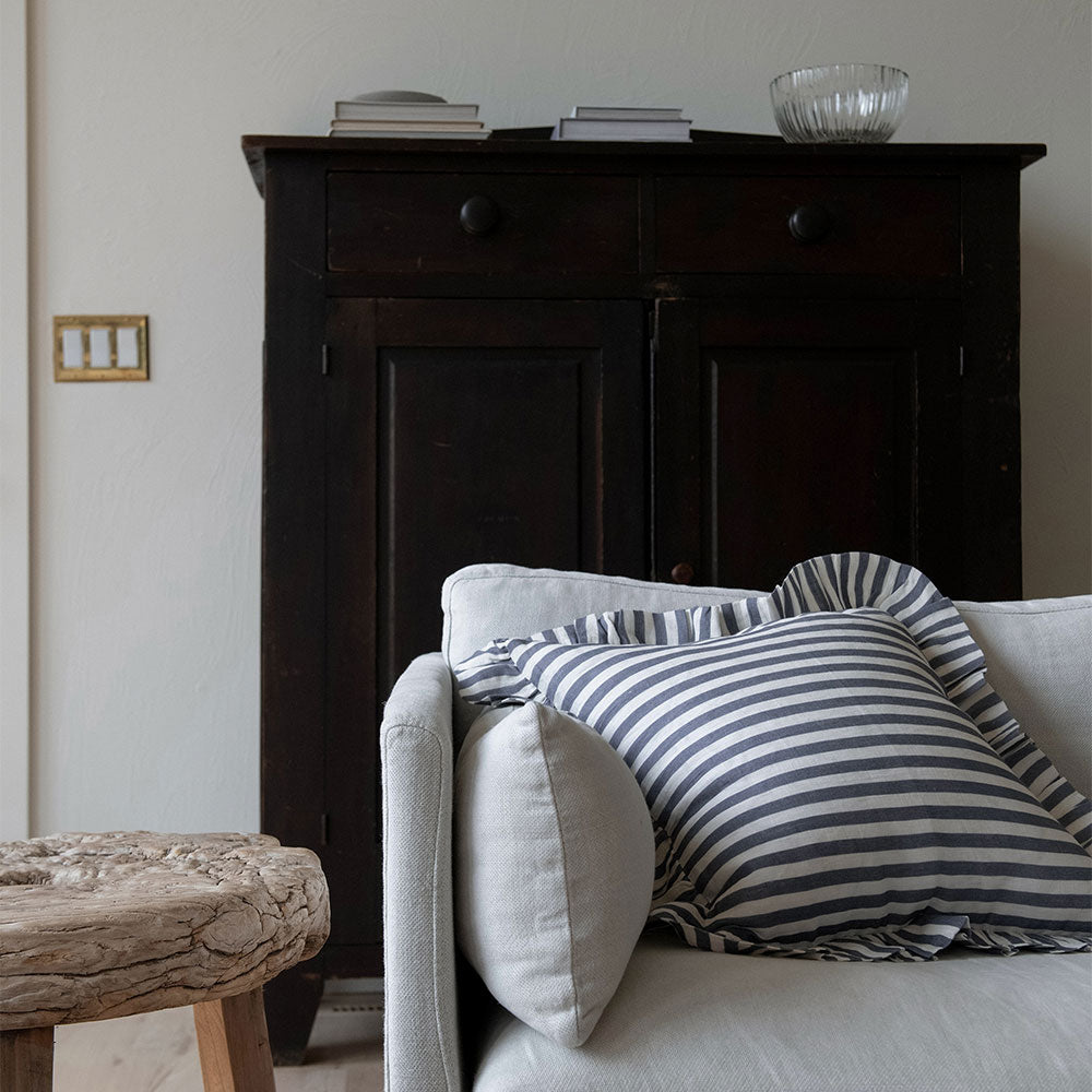 Linen Pillow Cover - Stone Blue Stripe