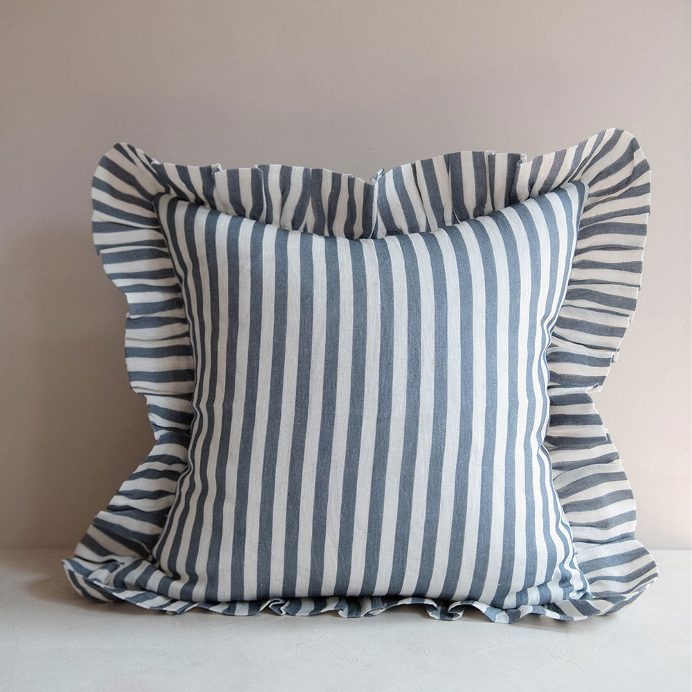 Linen Pillow Cover - Stone Blue Stripe