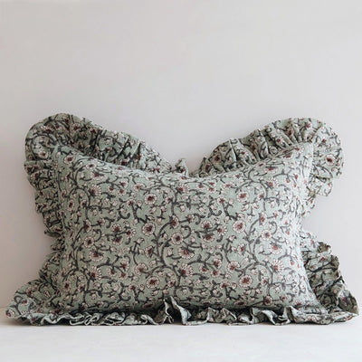 Linen Hand Block-Printed Pillow Cover No. 0232