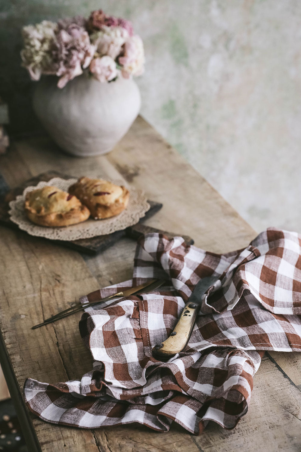 Gingham Ruffle Linen Tea Towel