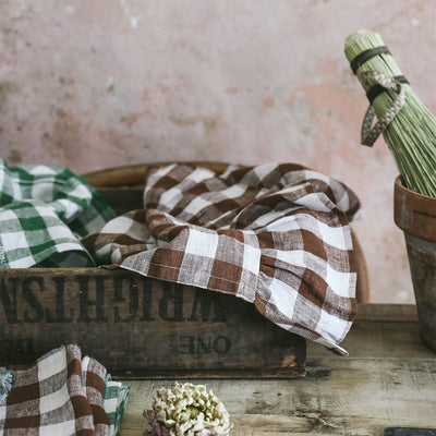 Gingham Ruffle Linen Tea Towel