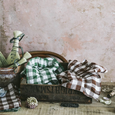 Gingham Ruffle Linen Tea Towel