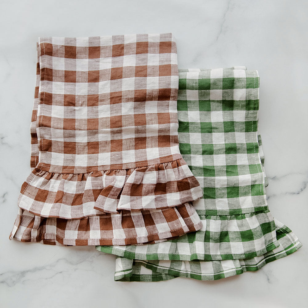 Gingham Ruffle Linen Tea Towel