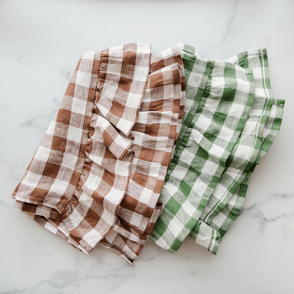 Gingham Ruffle Linen Tea Towel