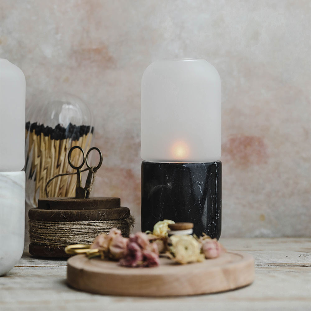 Marble & Frosted Glass Candle Holder