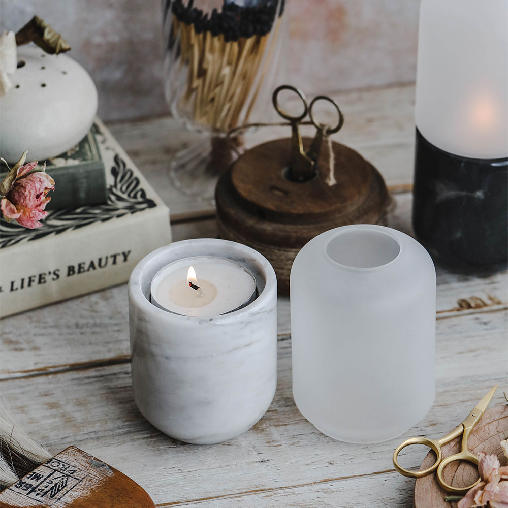 Marble & Frosted Glass Candle Holder