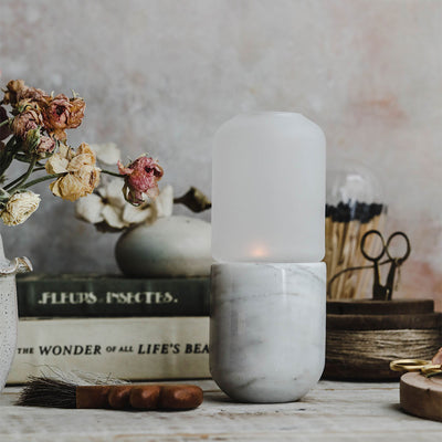 Marble & Frosted Glass Candle Holder