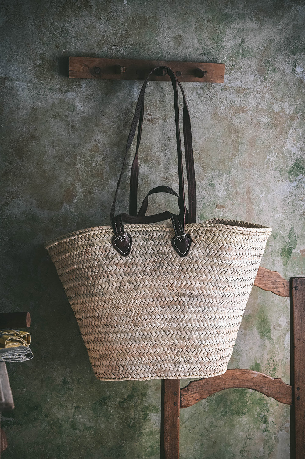 Double Handle Palm Leaf Shopper - Dark Leather