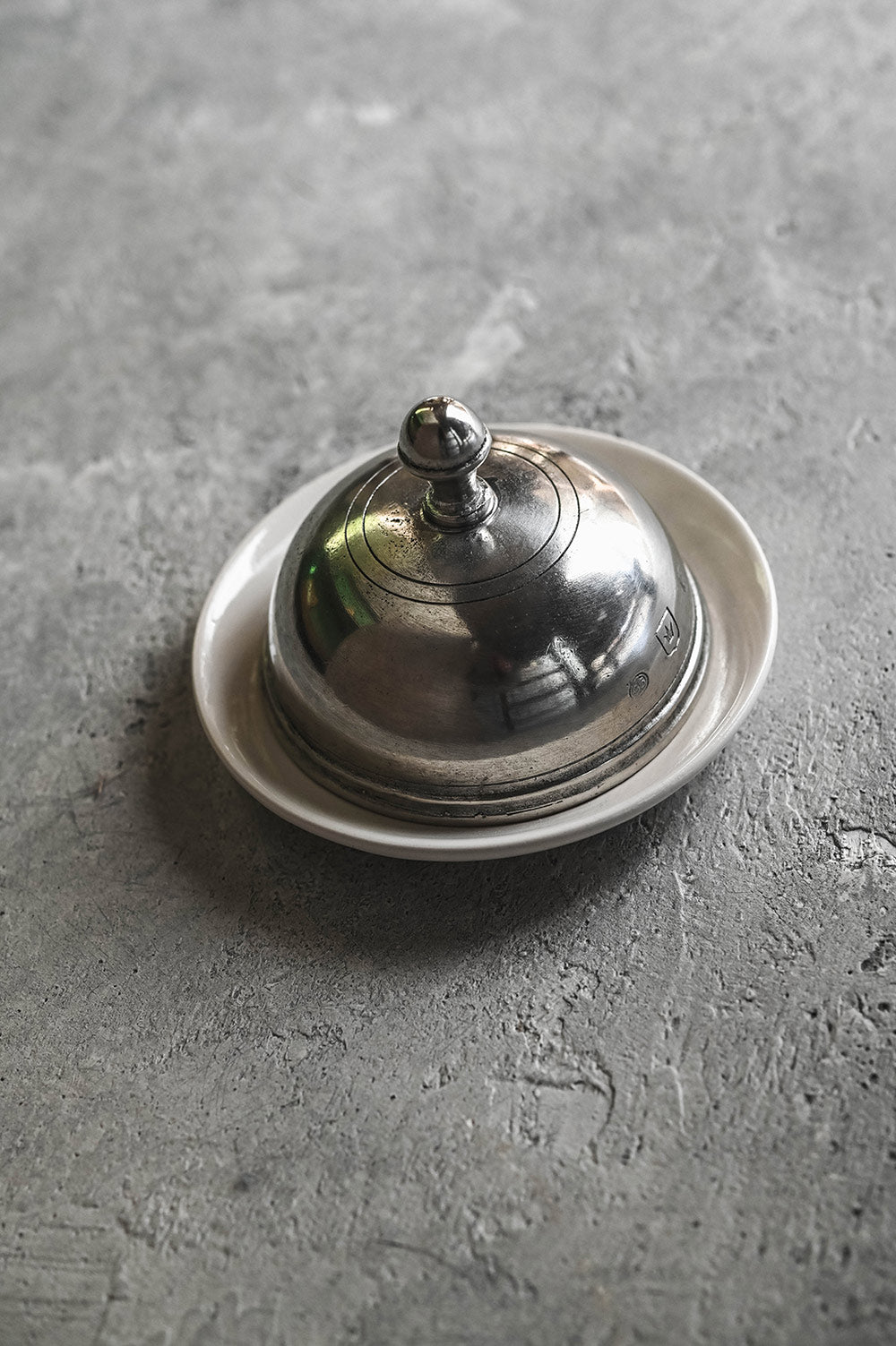 Mini Pewter & Ceramic Butter Dish Set