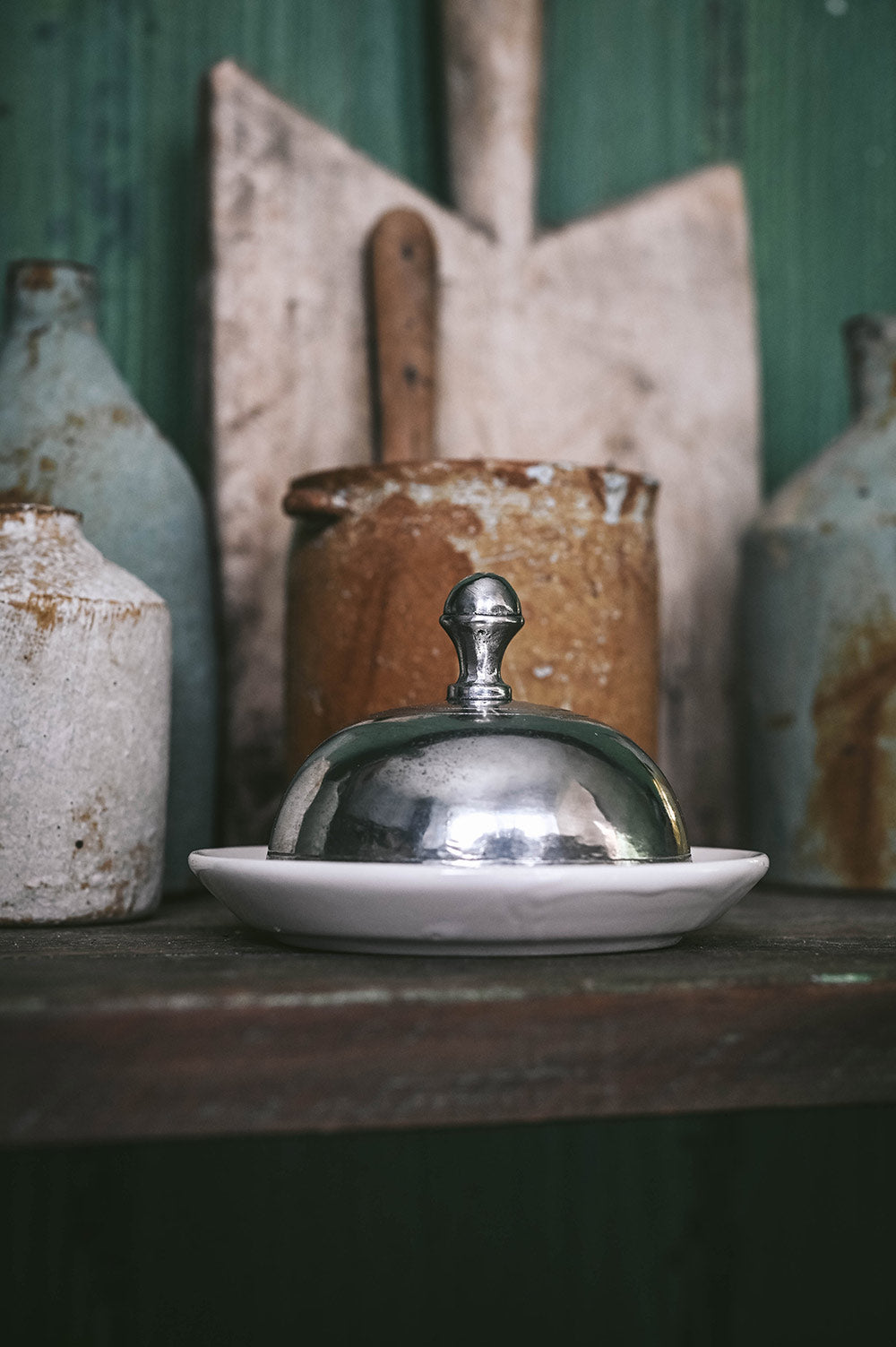 Mini Pewter & Ceramic Butter Dish Set