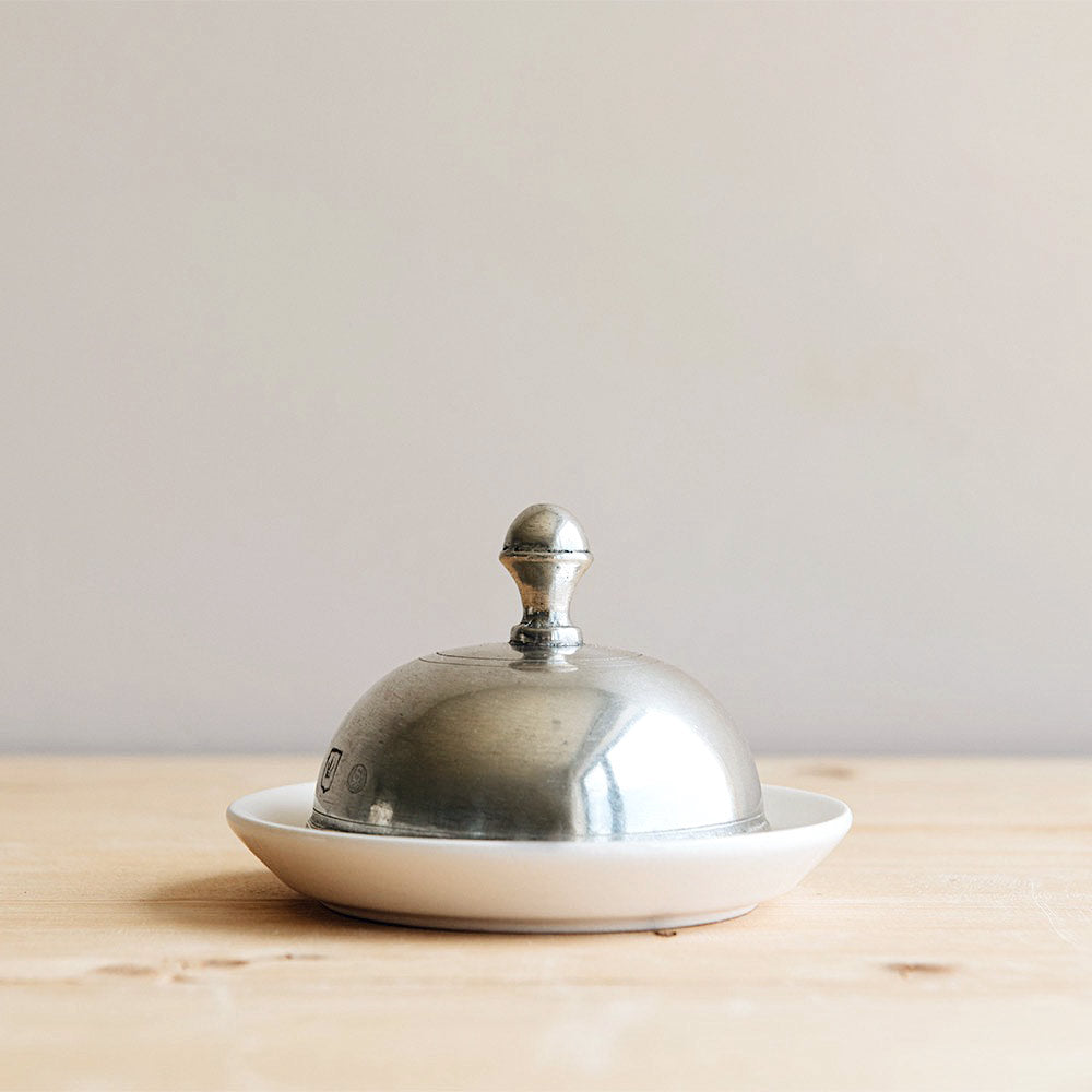 Mini Pewter & Ceramic Butter Dish Set