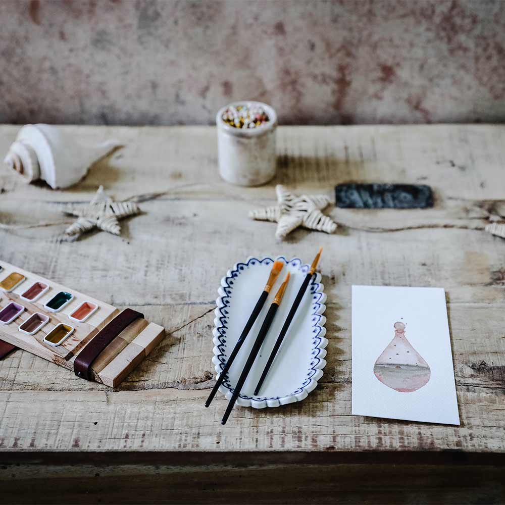 Hand-painted Porcelain Posy Tray - Indigo