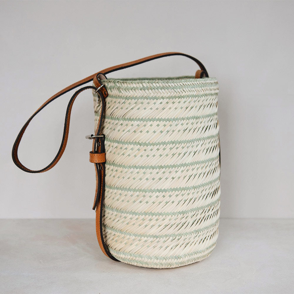 Handwoven Pattern Palm Leaf Bucket Tote