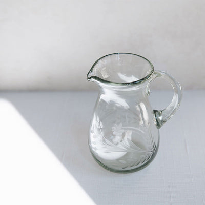 Petite Etched Artisan Glass Pitcher