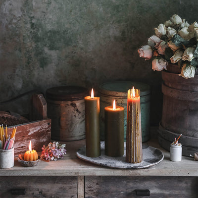 Slim Beeswax Pillar Candle - Moss